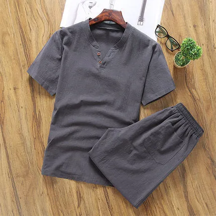 Men's Chinese Style Sets Short-sleeved T-shirt   Shorts Casual Two-piece