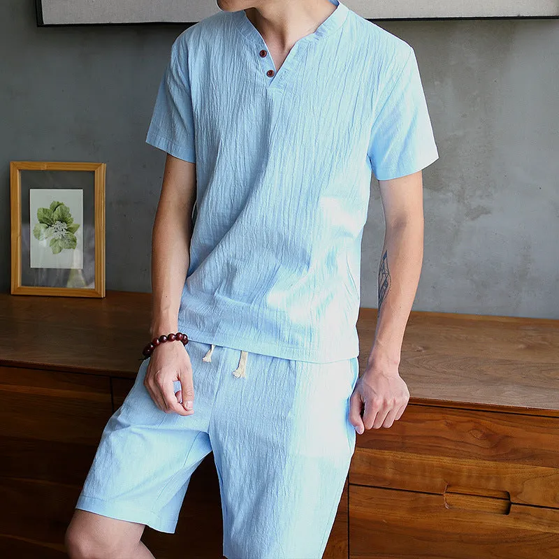 Men's Chinese Style Sets Short-sleeved T-shirt   Shorts Casual Two-piece