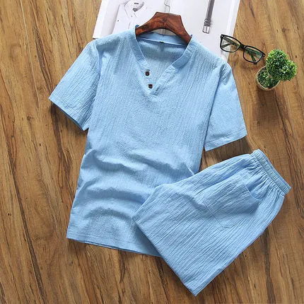Men's Chinese Style Sets Short-sleeved T-shirt   Shorts Casual Two-piece