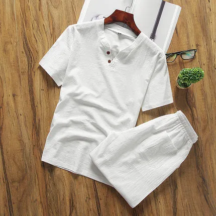Men's Chinese Style Sets Short-sleeved T-shirt   Shorts Casual Two-piece