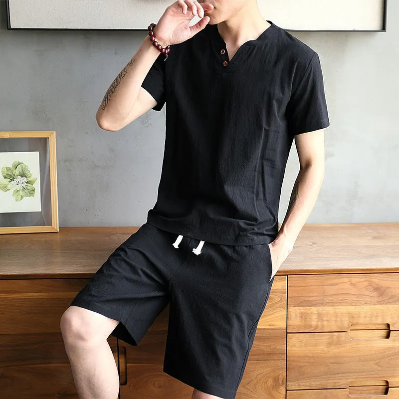 Men's Chinese Style Sets Short-sleeved T-shirt   Shorts Casual Two-piece