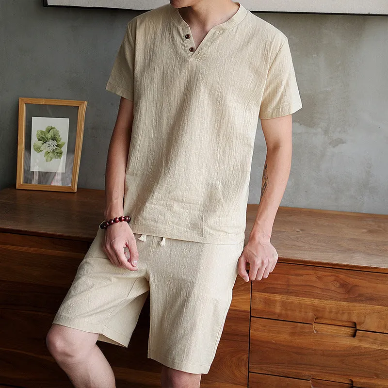 Men's Chinese Style Sets Short-sleeved T-shirt   Shorts Casual Two-piece