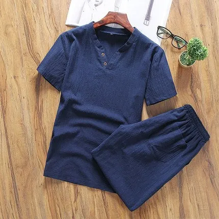 Men's Chinese Style Sets Short-sleeved T-shirt   Shorts Casual Two-piece
