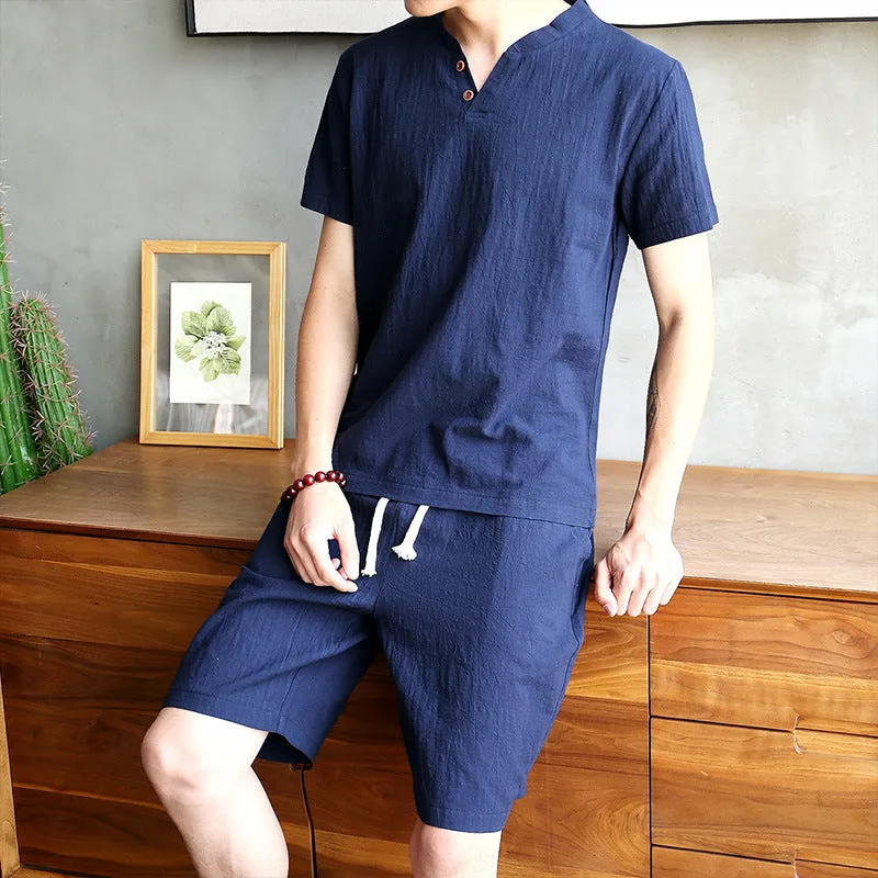 Men's Chinese Style Sets Short-sleeved T-shirt   Shorts Casual Two-piece