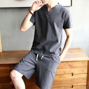 Men's Chinese Style Sets Short-sleeved T-shirt   Shorts Casual Two-piece