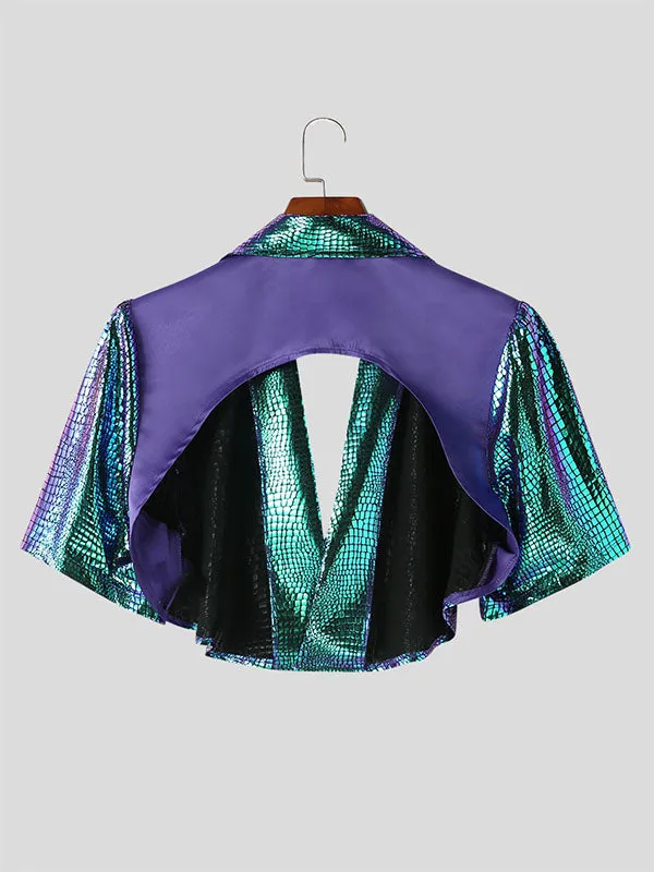 Mens Metallic Texture Patchwork Blazer Crop Top SKUK27778