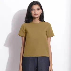 Olive Green Warm Cotton Honeycomb Waffle T-Shirt