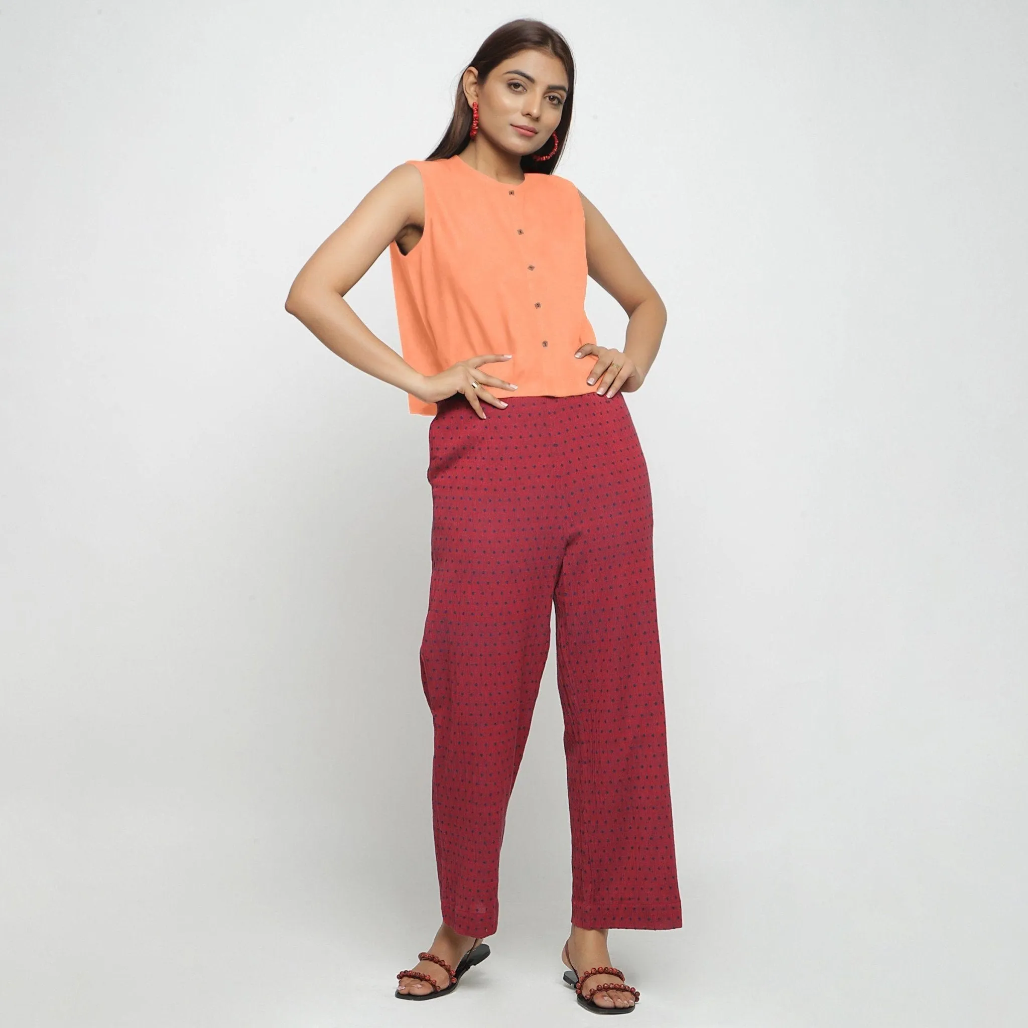 Peach Cotton Flax Button-Down Short Shirt