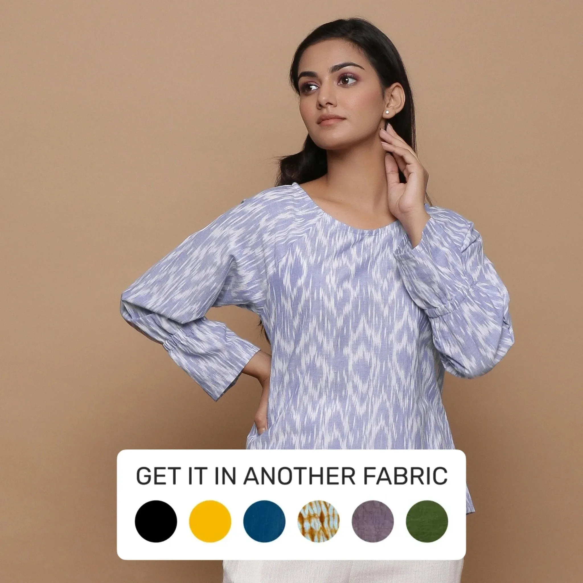 Powder Blue Handwoven Ikat Cotton Raglan Sleeves Top