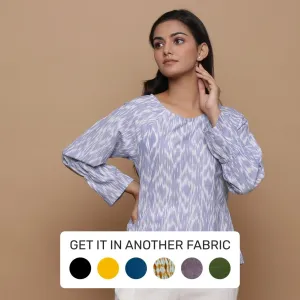 Powder Blue Handwoven Ikat Cotton Raglan Sleeves Top