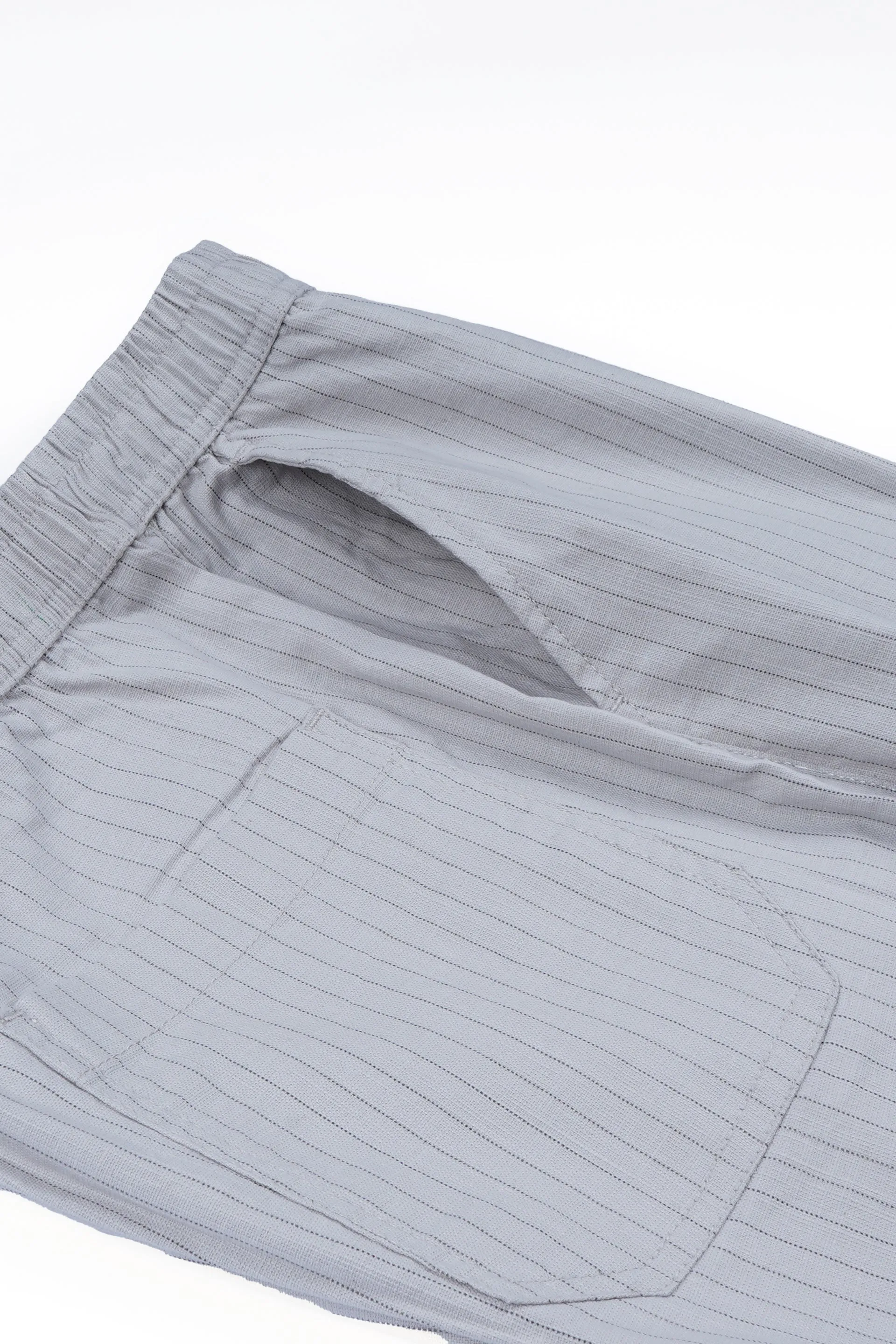 RELAXED STRIPED COTTON PANTS IN GREY