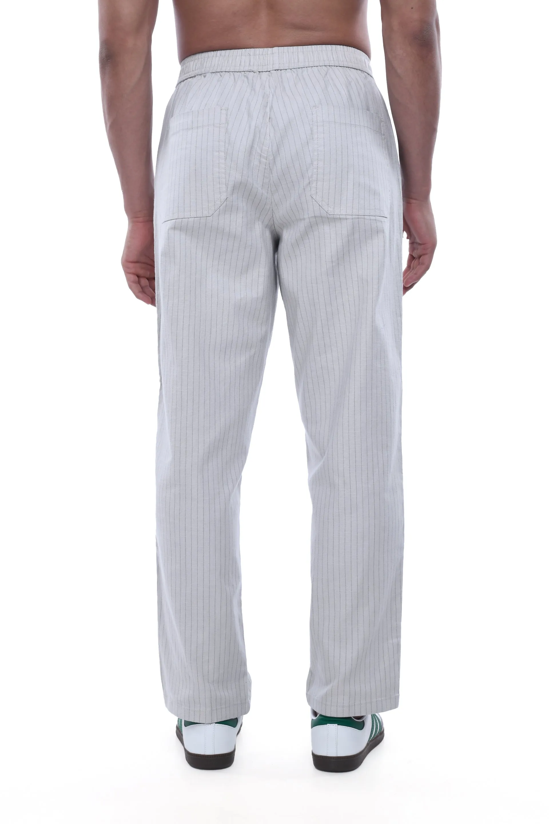 RELAXED STRIPED COTTON PANTS IN GREY