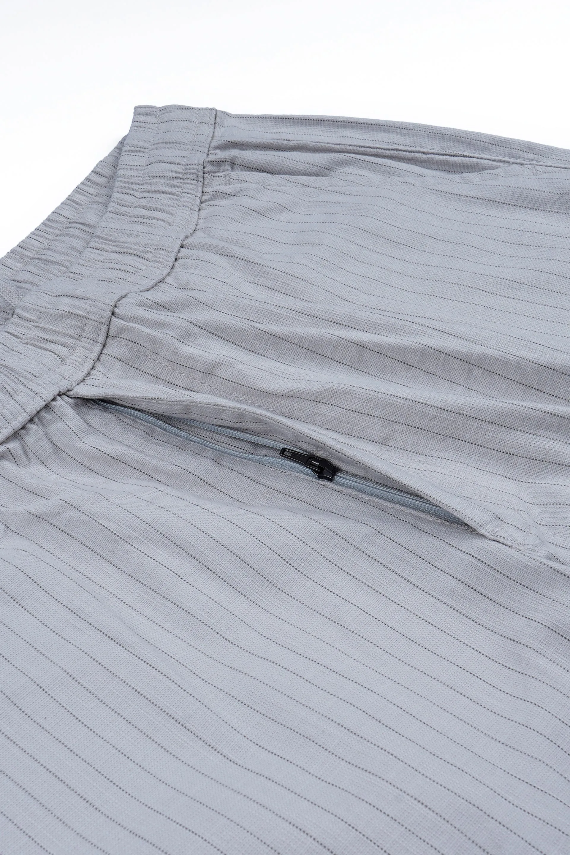RELAXED STRIPED COTTON PANTS IN GREY