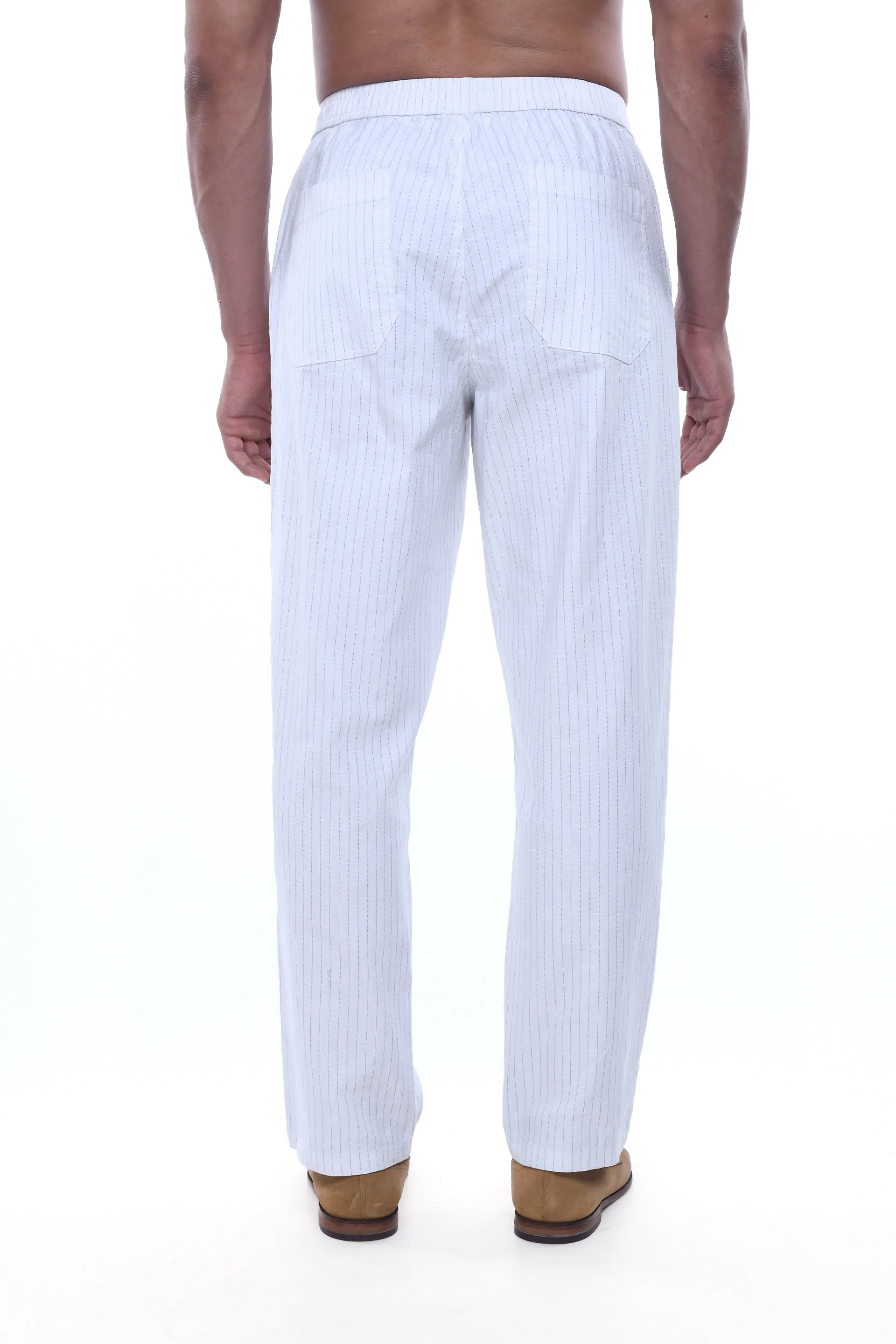 RELAXED STRIPED COTTON PANTS IN WHITE