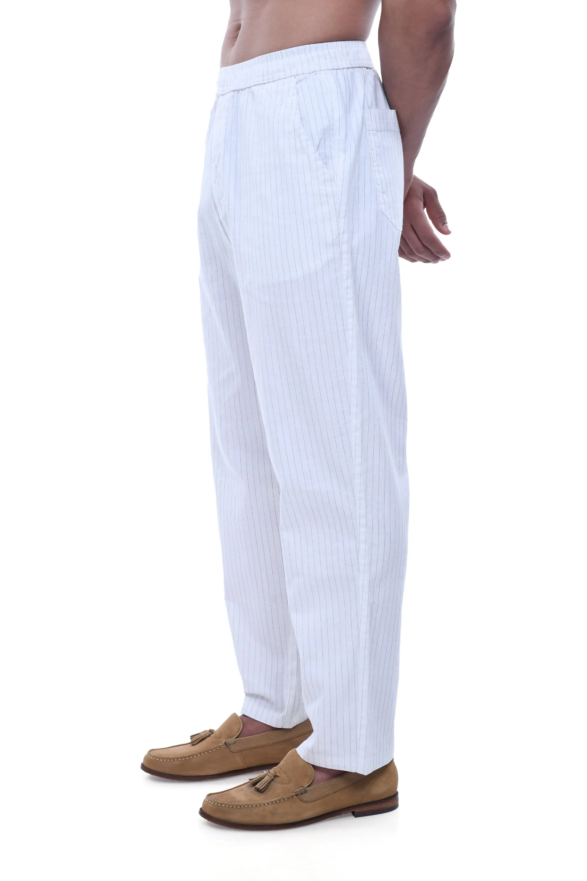 RELAXED STRIPED COTTON PANTS IN WHITE