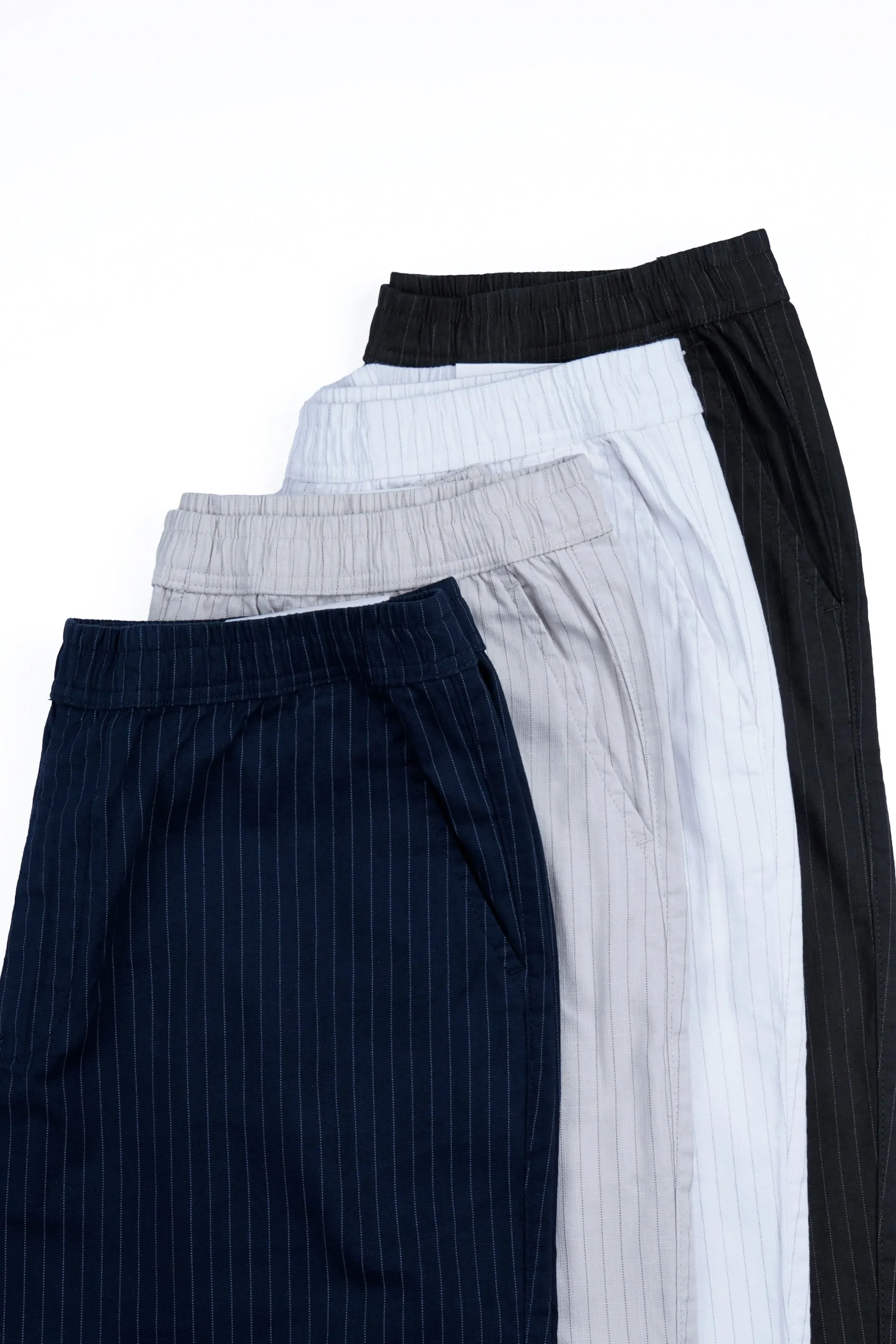 RELAXED STRIPED COTTON PANTS IN WHITE