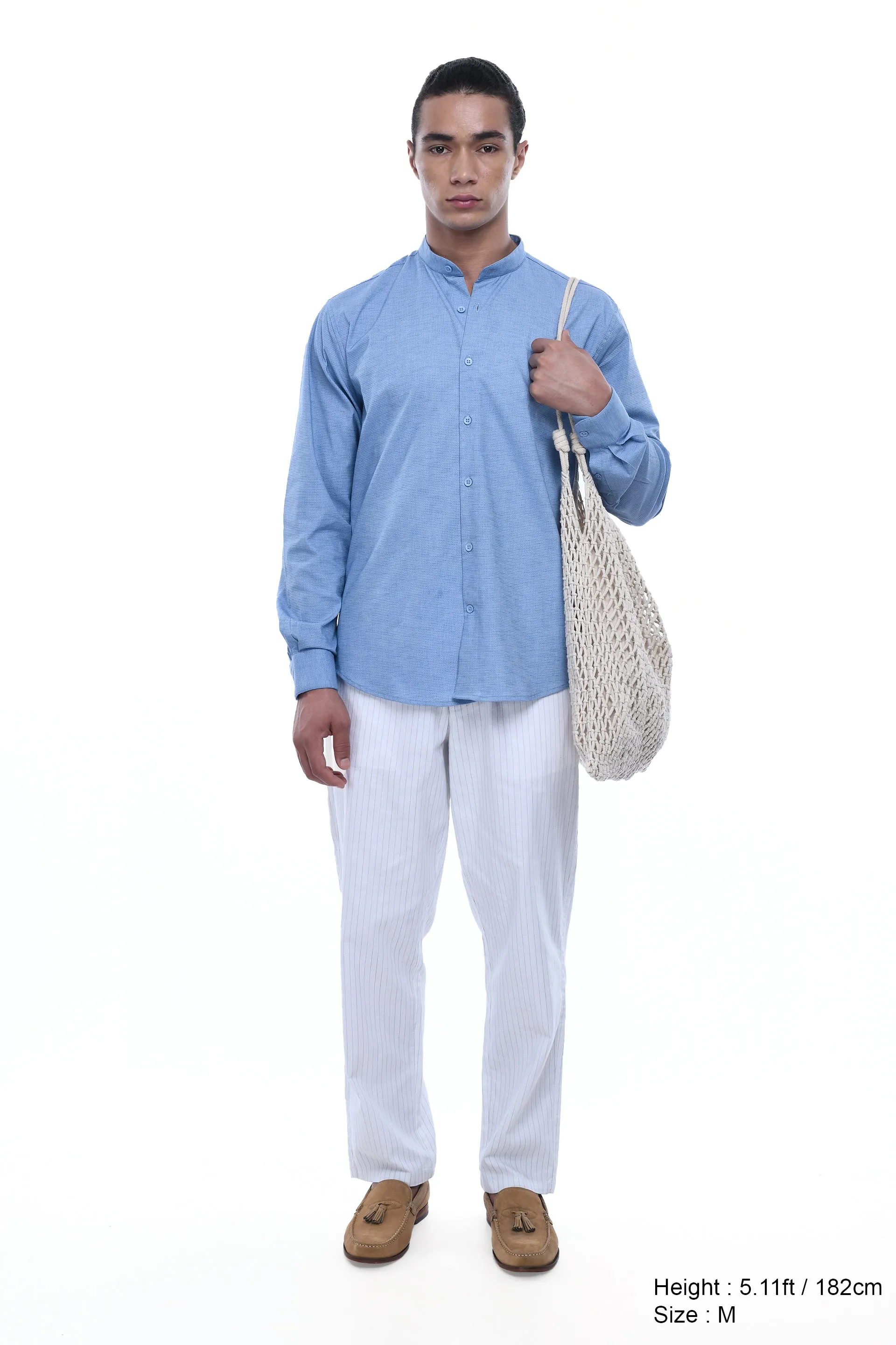 RELAXED STRIPED COTTON PANTS IN WHITE