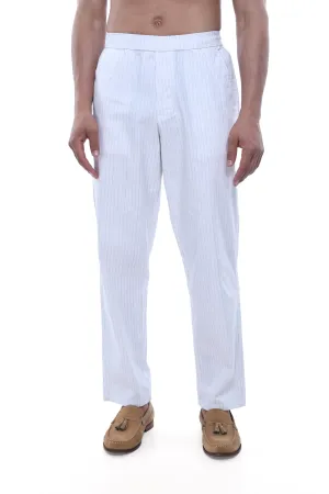 RELAXED STRIPED COTTON PANTS IN WHITE