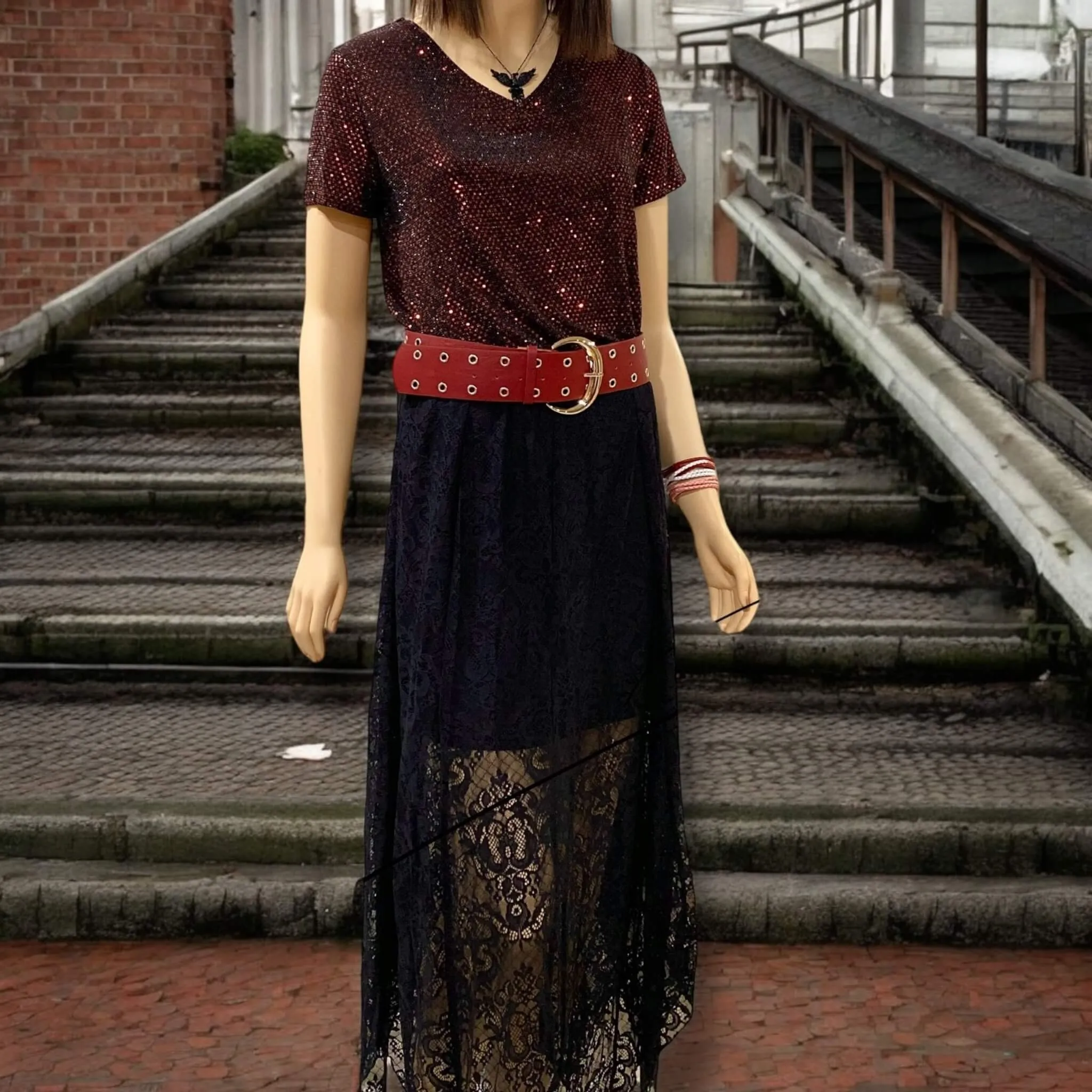 Sequin V Neck Short Sleeve Top