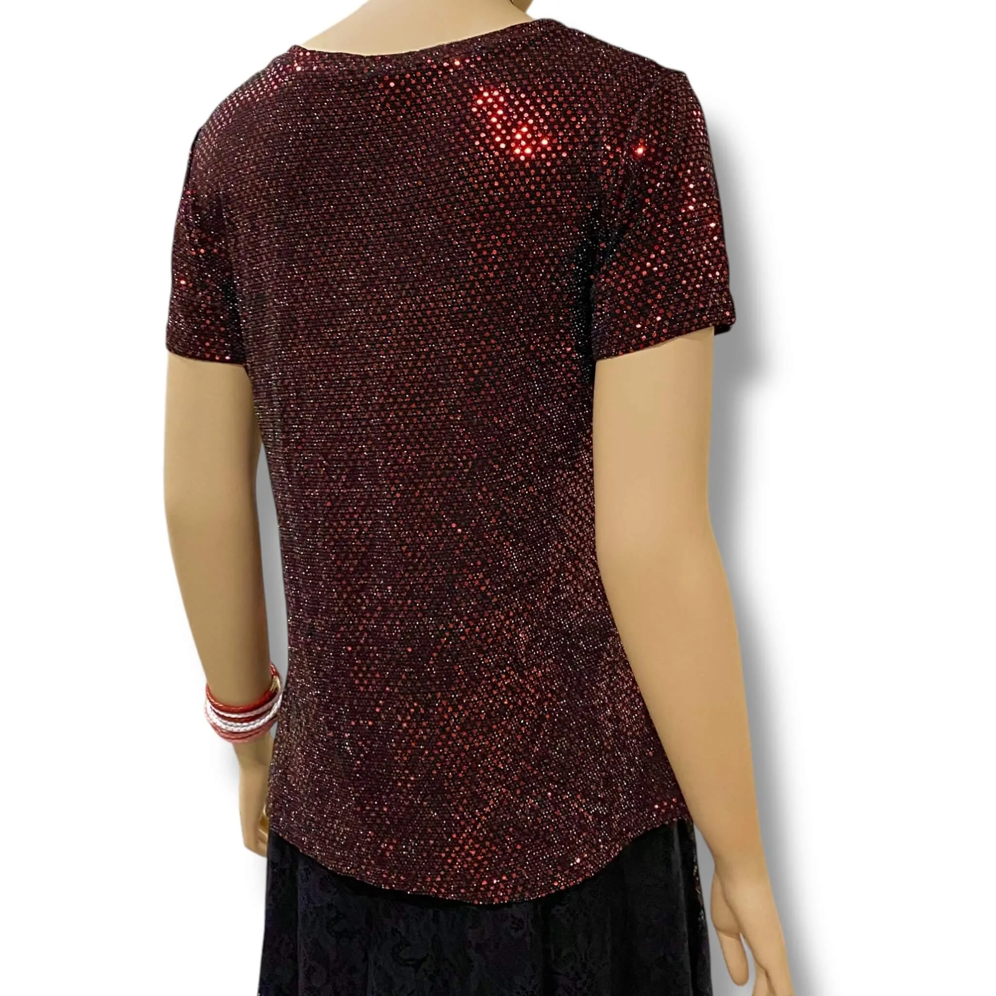 Sequin V Neck Short Sleeve Top