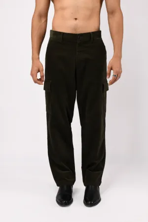 SOFT CORDUROY RELAXED CARGO PANTS IN DARK OLIVE