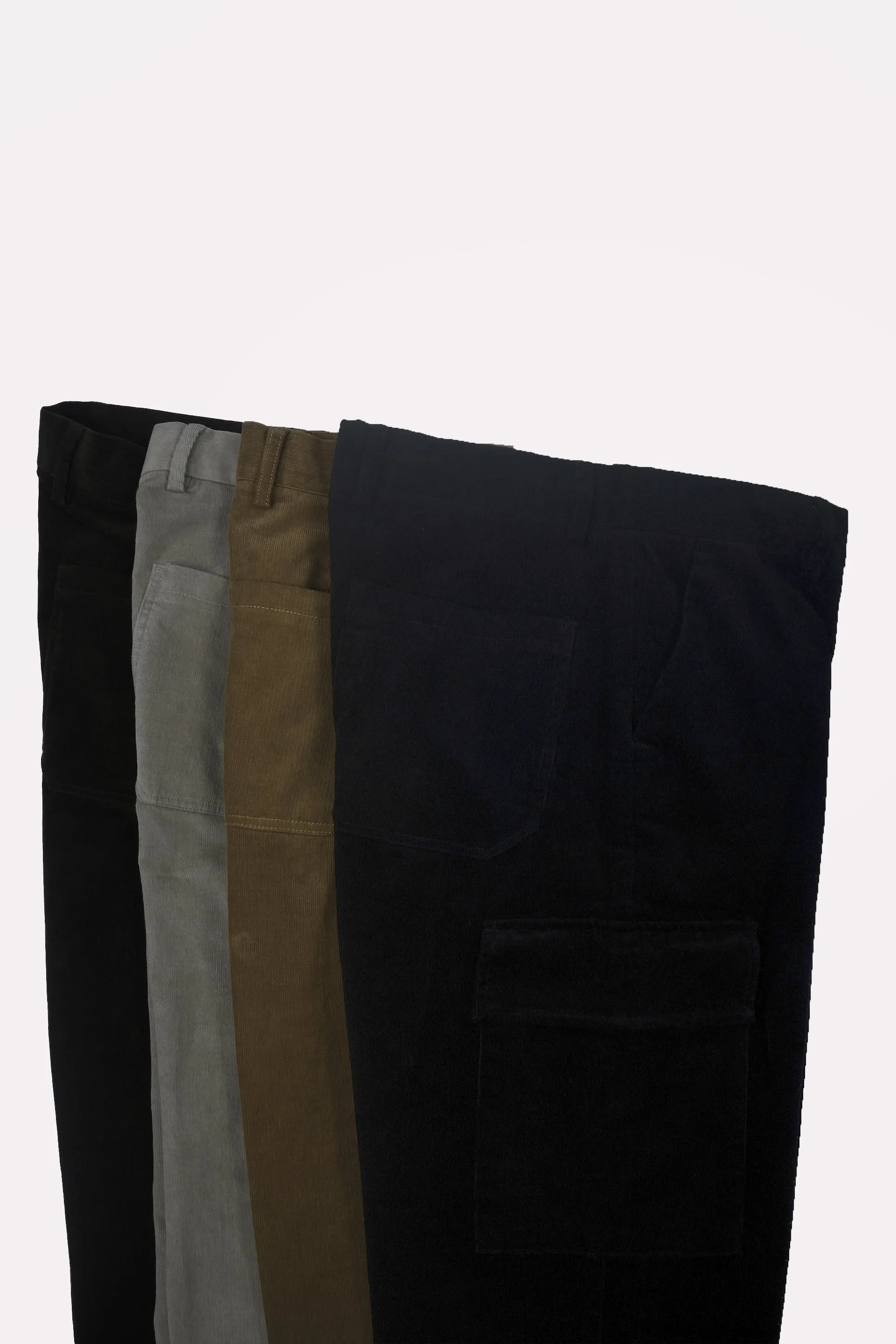 SOFT CORDUROY RELAXED CARGO PANTS IN DARK OLIVE