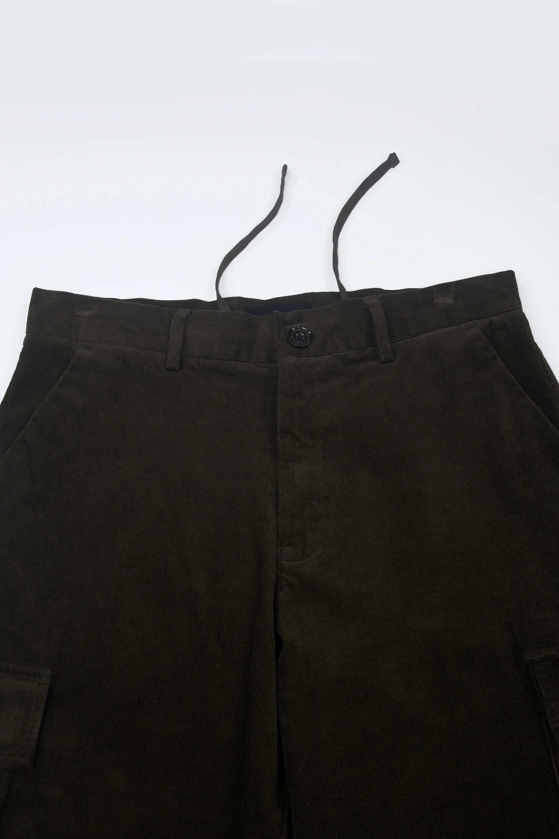 SOFT CORDUROY RELAXED CARGO PANTS IN DARK OLIVE