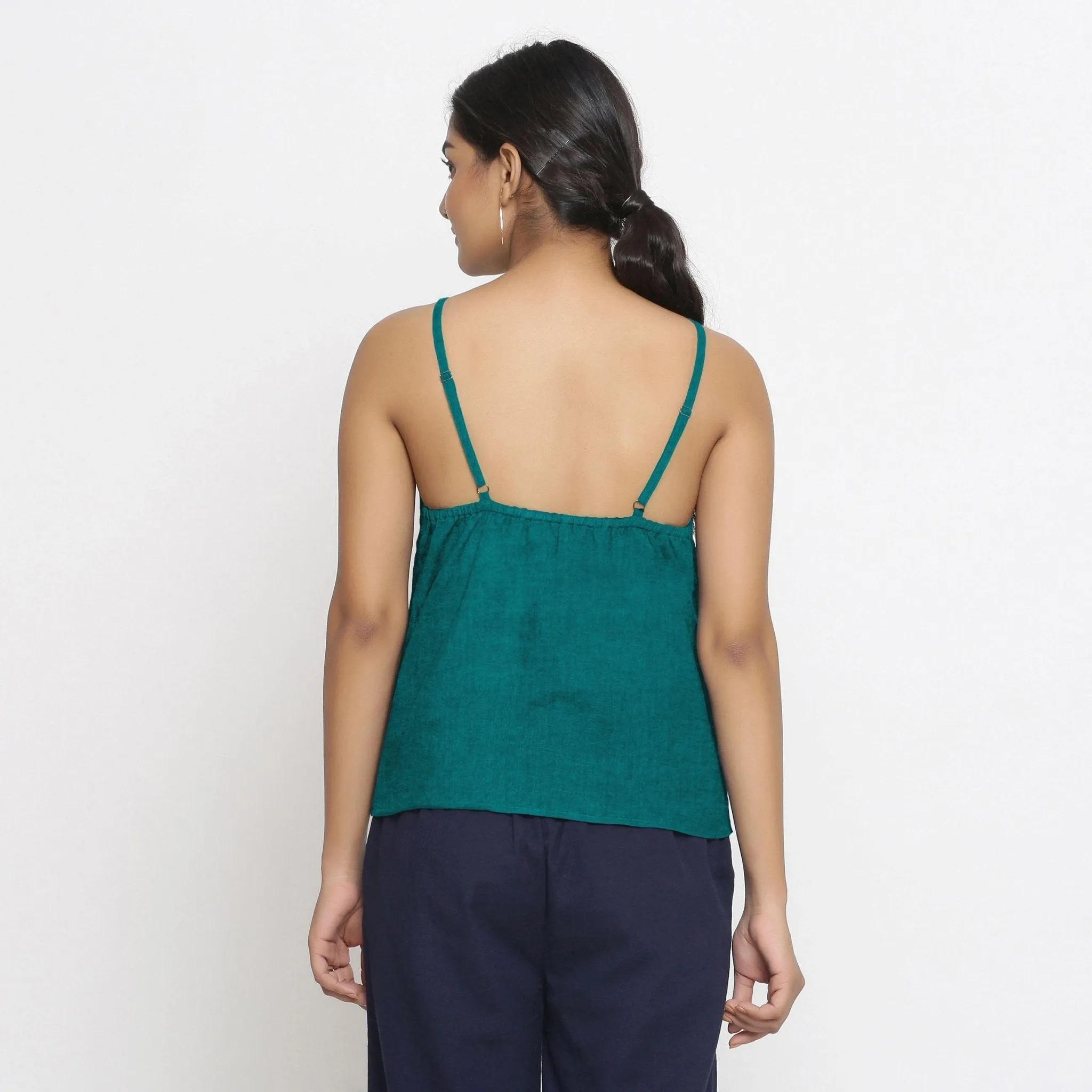 Solid Pine Green 100% Linen Relaxed Spaghetti Top