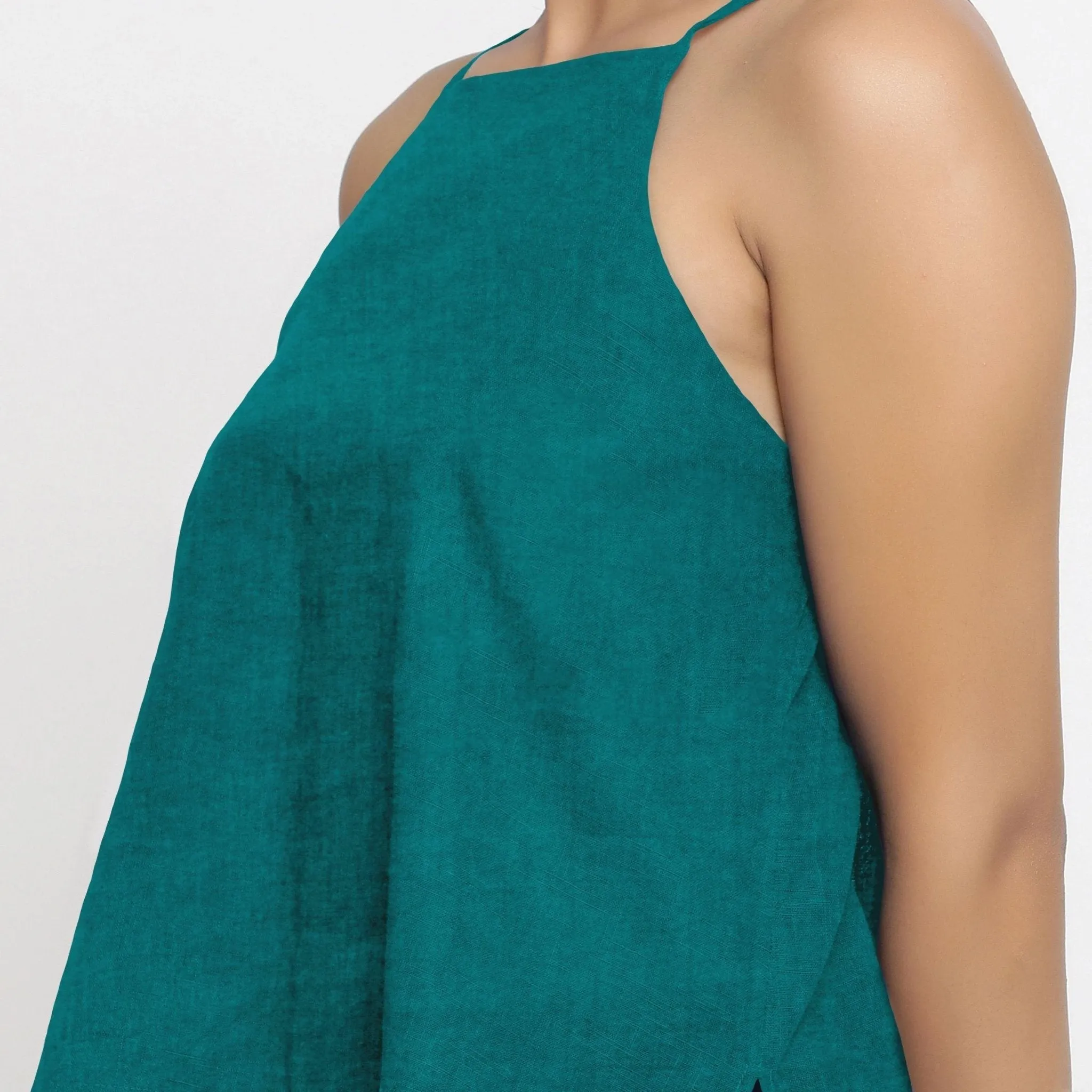 Solid Pine Green 100% Linen Relaxed Spaghetti Top