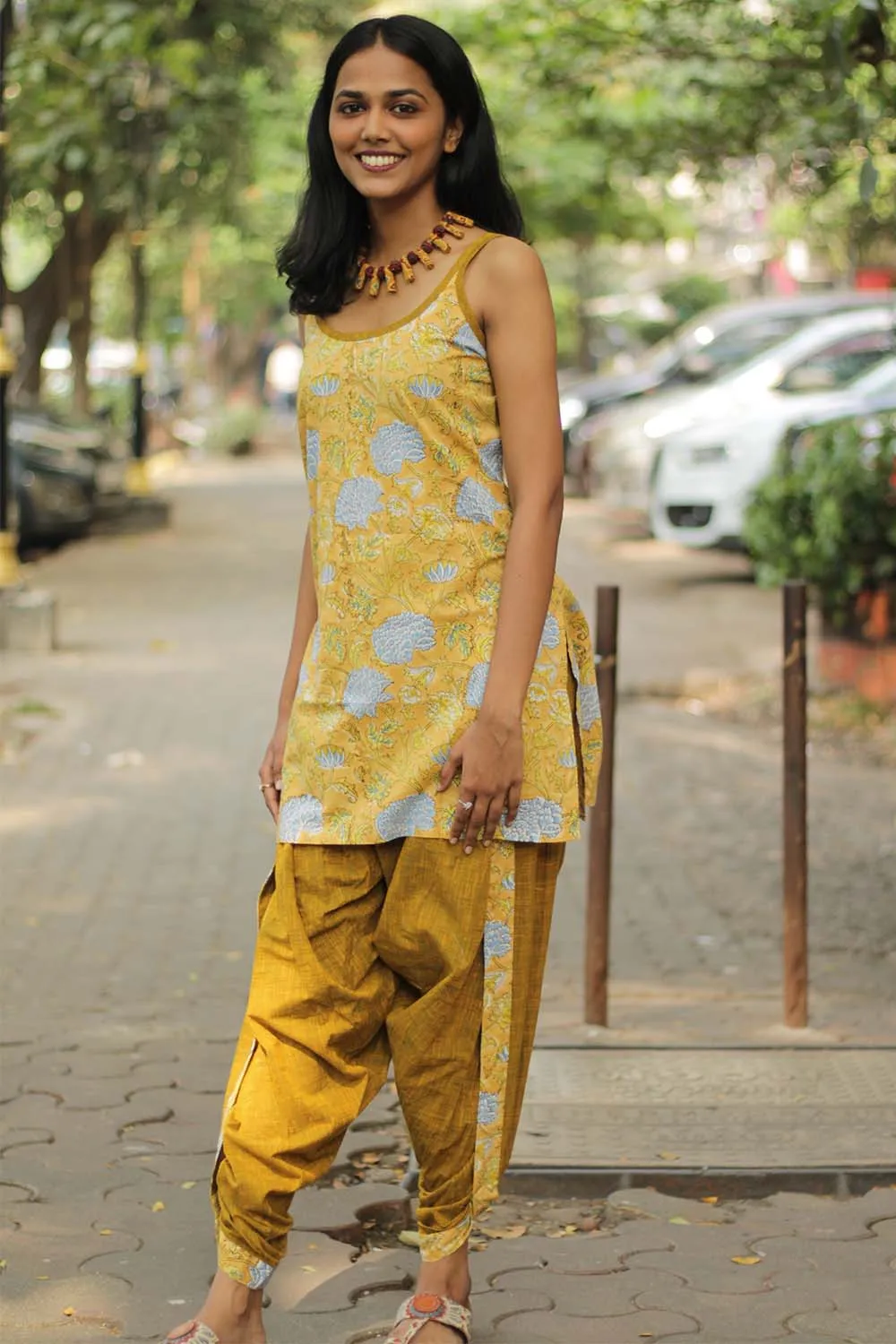 Spaghetti Short Kurta | Sunshine yellow Sanganeri