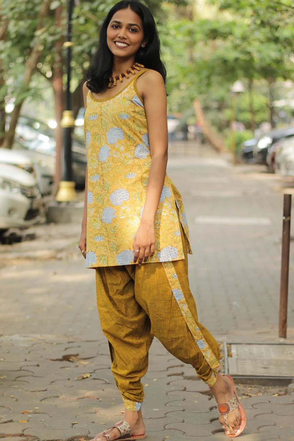 Spaghetti Short Kurta | Sunshine yellow Sanganeri