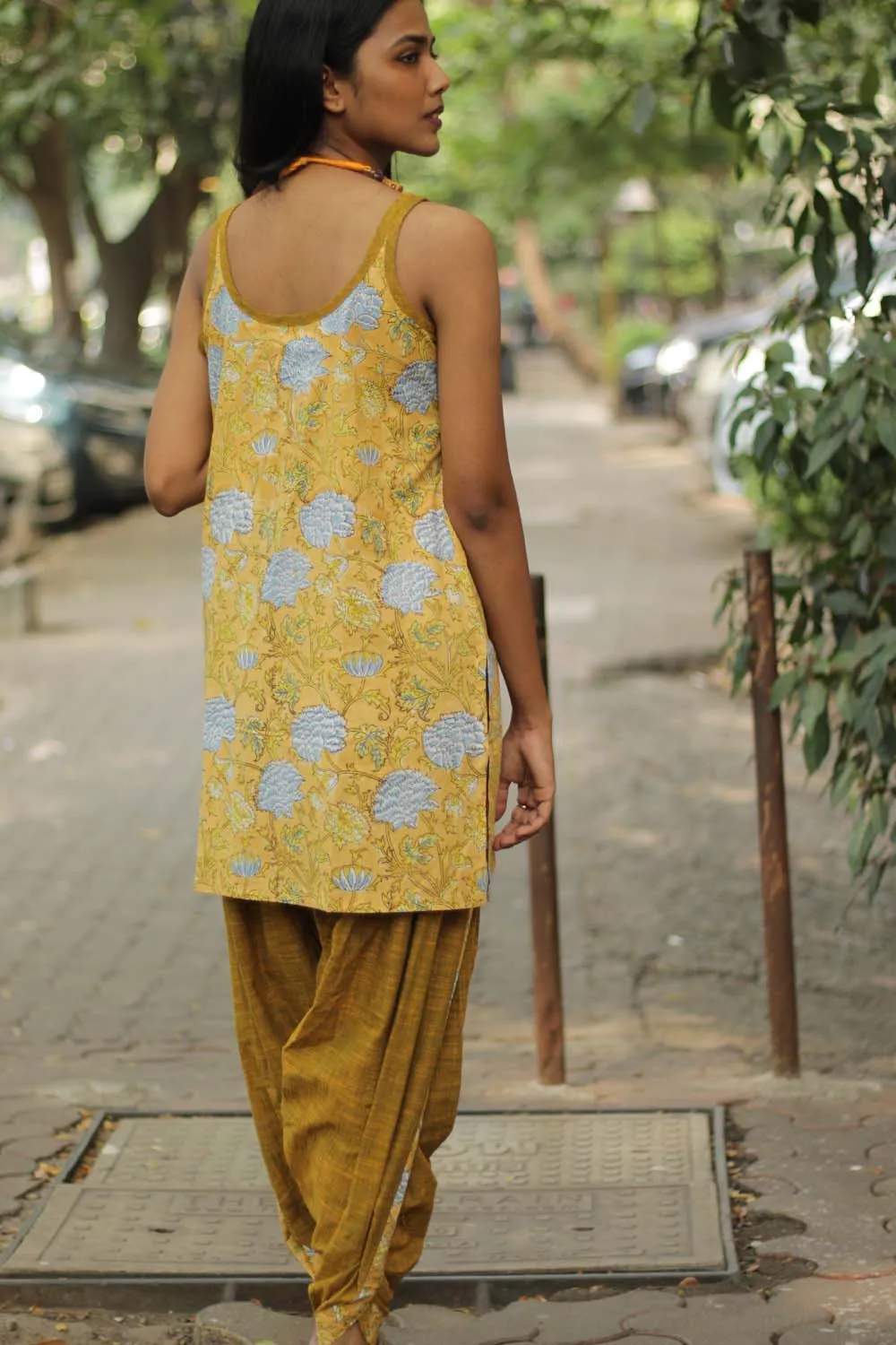 Spaghetti Short Kurta | Sunshine yellow Sanganeri