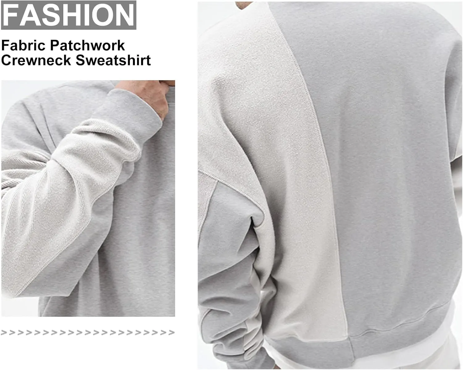 Surenow Mens Patchwork Crewneck Sweatshirt Long-Sleeve Lightweight Terry Sweatshirt Casual Workout Pullover Shirt Tops