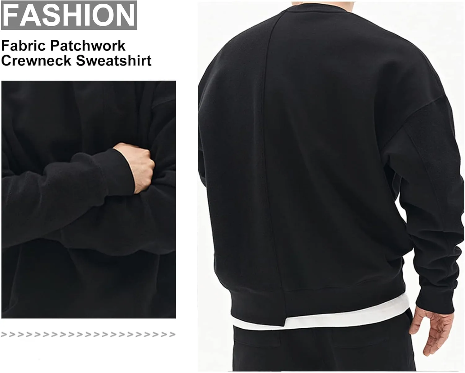 Surenow Mens Patchwork Crewneck Sweatshirt Long-Sleeve Lightweight Terry Sweatshirt Casual Workout Pullover Shirt Tops