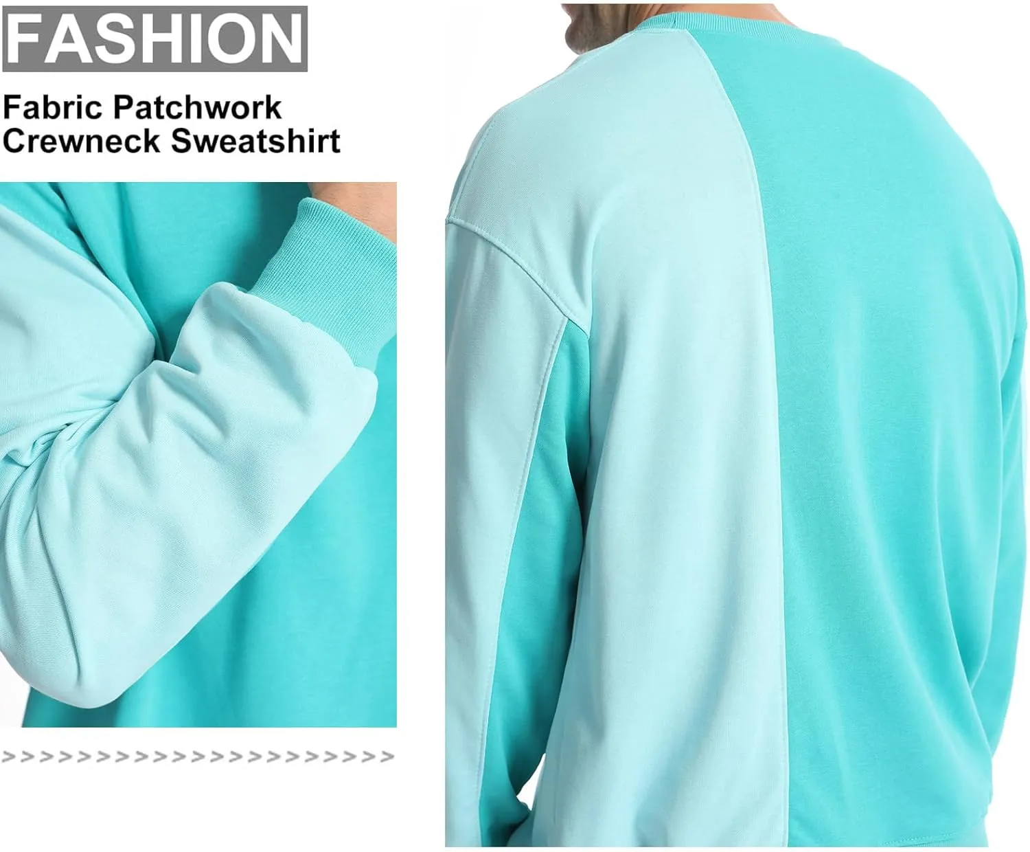 Surenow Mens Patchwork Crewneck Sweatshirt Long-Sleeve Lightweight Terry Sweatshirt Casual Workout Pullover Shirt Tops