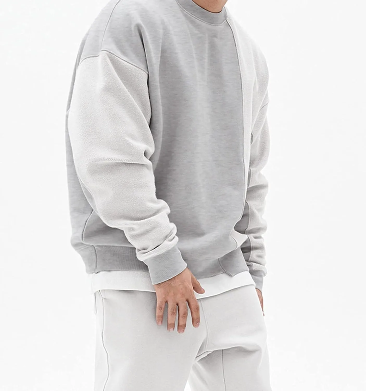Surenow Mens Patchwork Crewneck Sweatshirt Long-Sleeve Lightweight Terry Sweatshirt Casual Workout Pullover Shirt Tops
