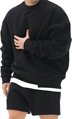 Surenow Mens Patchwork Crewneck Sweatshirt Long-Sleeve Lightweight Terry Sweatshirt Casual Workout Pullover Shirt Tops