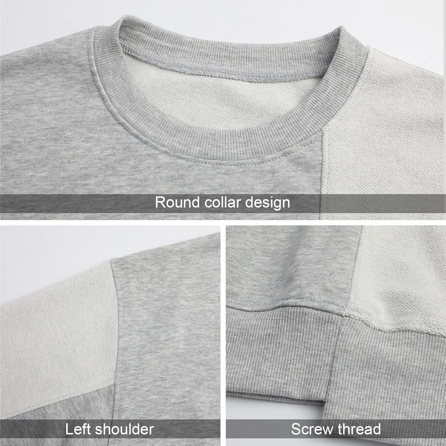Surenow Mens Patchwork Crewneck Sweatshirt Long-Sleeve Lightweight Terry Sweatshirt Casual Workout Pullover Shirt Tops