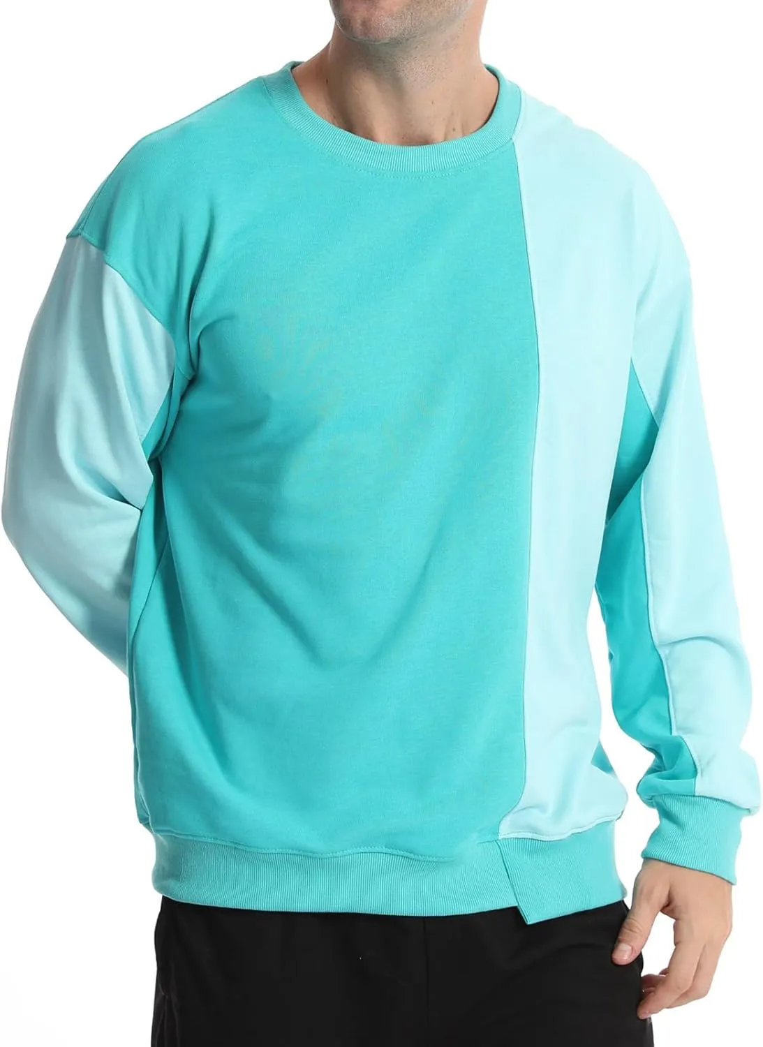 Surenow Mens Patchwork Crewneck Sweatshirt Long-Sleeve Lightweight Terry Sweatshirt Casual Workout Pullover Shirt Tops