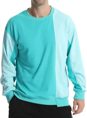 Surenow Mens Patchwork Crewneck Sweatshirt Long-Sleeve Lightweight Terry Sweatshirt Casual Workout Pullover Shirt Tops