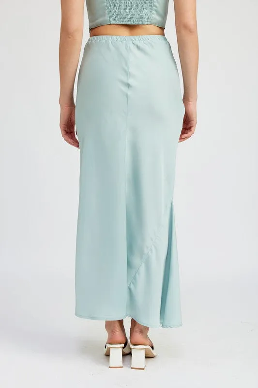 Tie Front Satin Midi Skirt