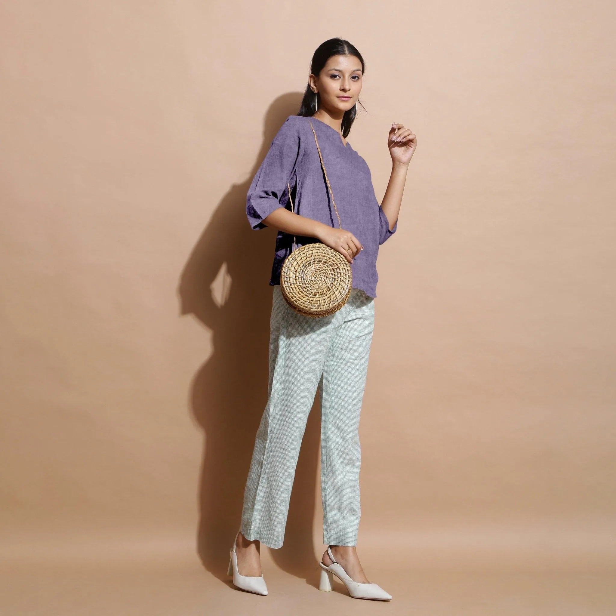 Wisteria Cotton Linen Split-Neck Tunic Top