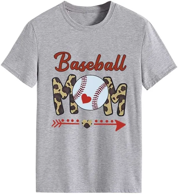 Women Baseball Mom Tees Tops Sports Mom Gift T-Shirt