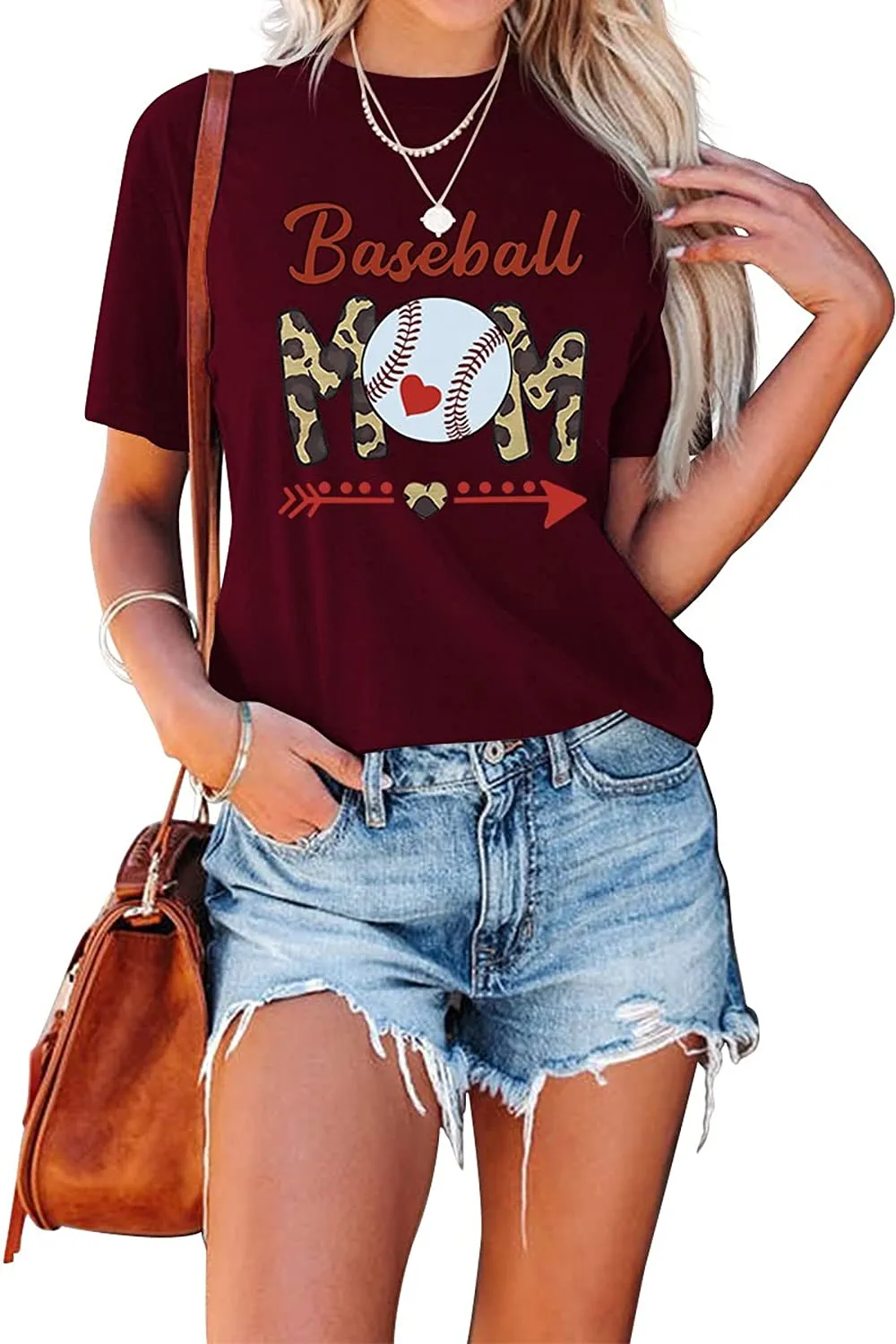 Women Baseball Mom Tees Tops Sports Mom Gift T-Shirt