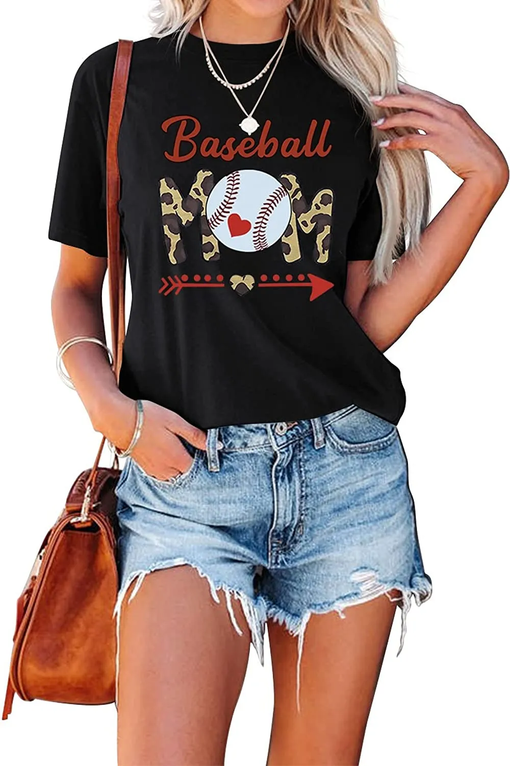 Women Baseball Mom Tees Tops Sports Mom Gift T-Shirt