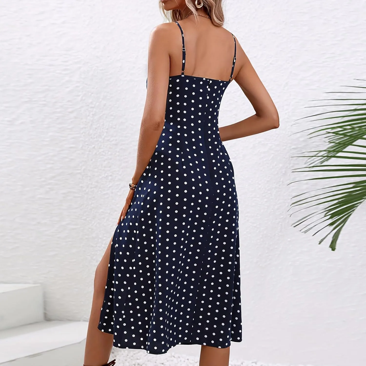 Women's 2024 Summer Casual Boho Ditsy Floral Spaghetti Strap Cami Split Midi Dresses Slim Fit Square Neck Sundresses
