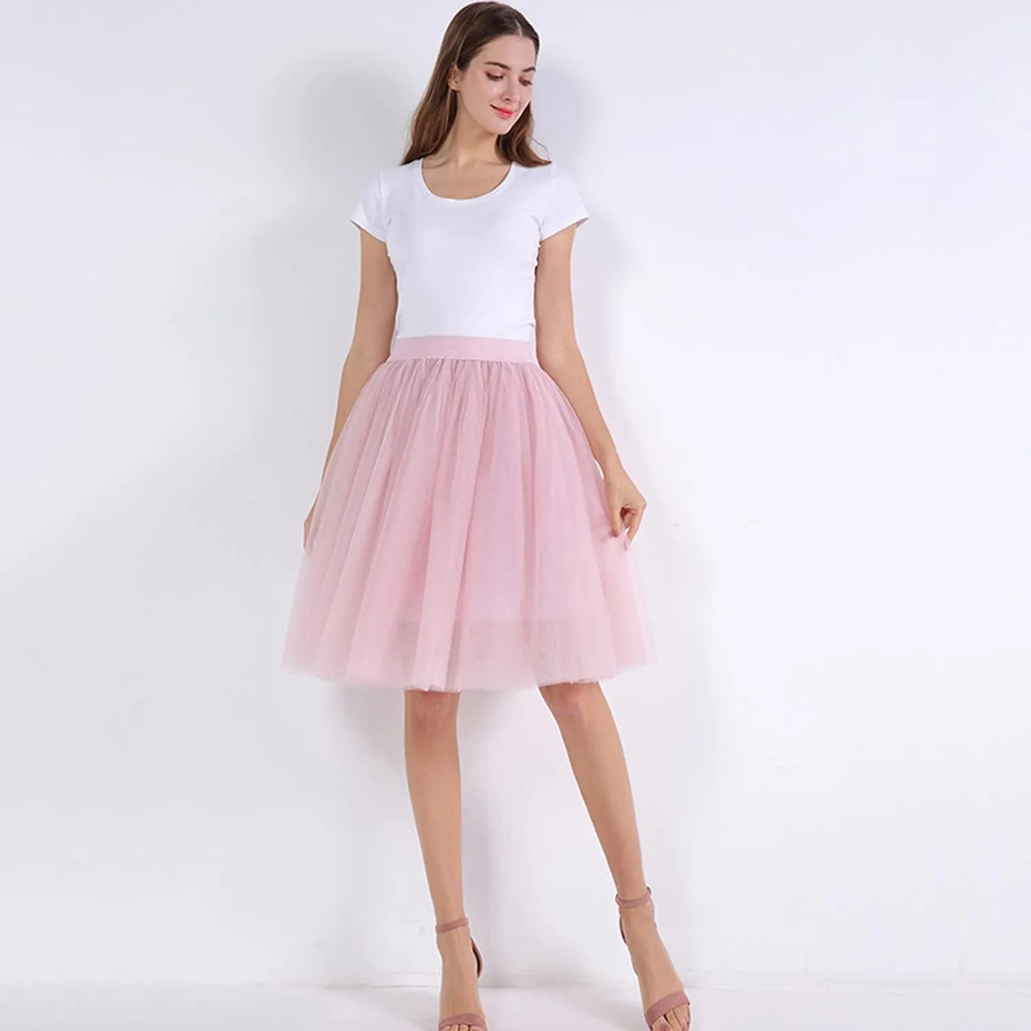 Women's A-Line High Waisted Midi Skirt Women's Classic Layered Tulle Skirt for Adult Teen Ballet Dance Skirts