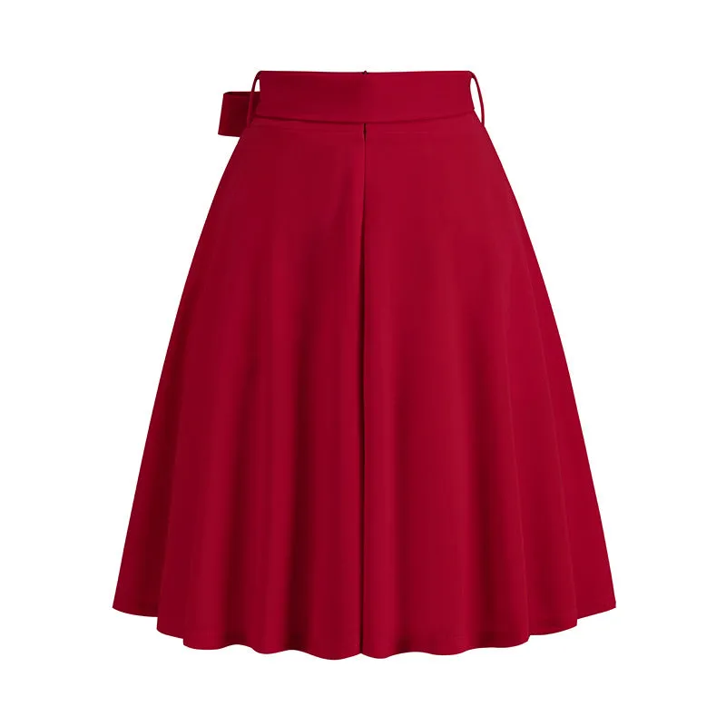 Women's Belt Bow Retro Elegant Pocket Skirt
