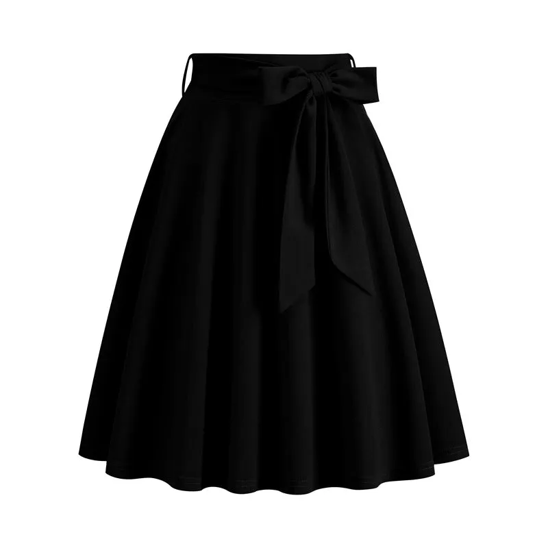 Women's Belt Bow Retro Elegant Pocket Skirt