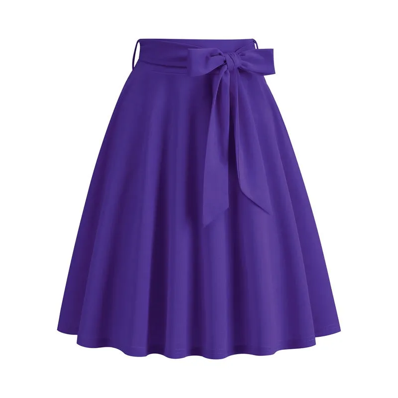Women's Belt Bow Retro Elegant Pocket Skirt